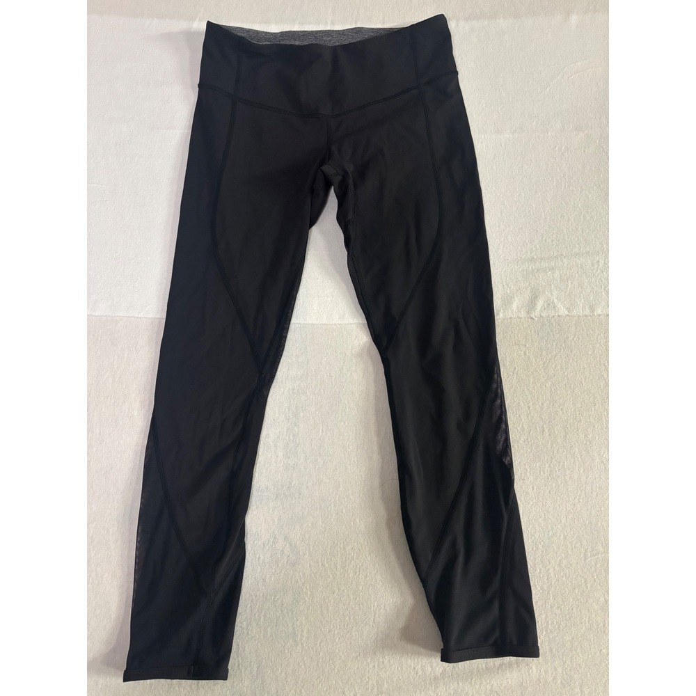 Lululemon Black Mesh Panel Athletic Leggings Womens Size 6 Yoga Running Tights
